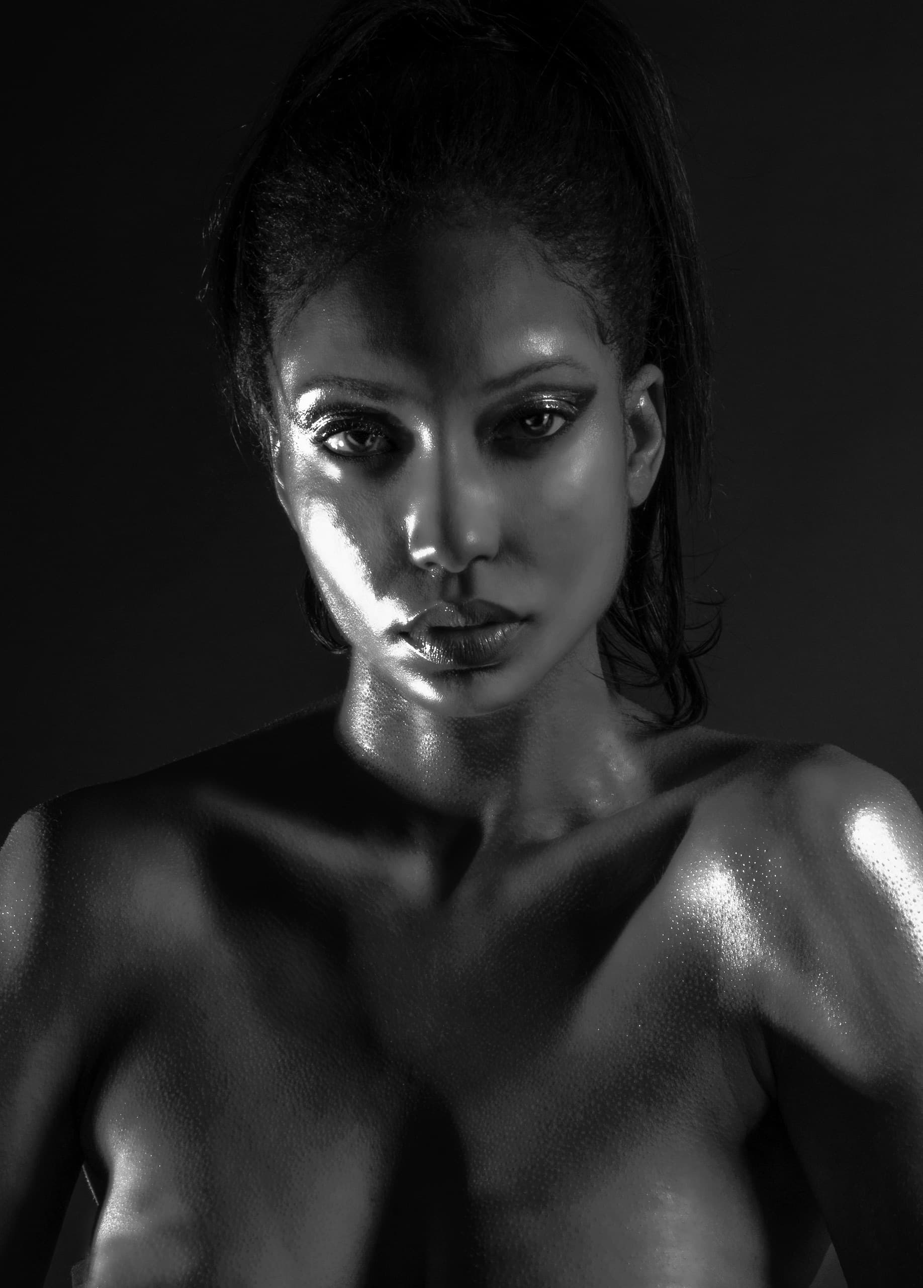 Dark, sultry close-up portrait
